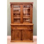 VICTORIAN MAHOGANY SECRETAIRE BOOKCASE - having twin glazed upper doors with interior shelves over a