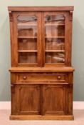 VICTORIAN MAHOGANY SECRETAIRE BOOKCASE - having twin glazed upper doors with interior shelves over a