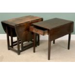 MAHOGANY PEMBROKE TABLE - on tapered supports with single drawer, 71cms H, 99cms W (open), 84cms D