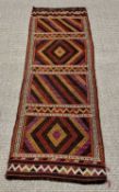 KILIM CARPET RUNNER - zig zag and diamond pattern throughout, 67 x 194cms