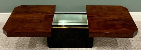 COFFEE TABLE - contemporary style with sliding opening top to reveal a glass topped mirrored