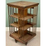 LARGE VINTAGE OAK REVOLVING BOOKCASE - 115cms H, 60cms W, 60cms D