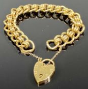 QUALITY 9CT GOLD CHUNKY LINK BRACELET - with large padlock clasp and safety chain, unusual design