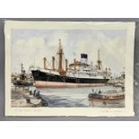 J A DRINKWATER (British 20th century) watercolour - titled 'In the Locks Birkenhead', signed lower