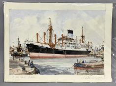 J A DRINKWATER (British 20th century) watercolour - titled 'In the Locks Birkenhead', signed lower