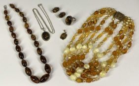 MODERN SILVER & AMBER/TYPE JEWELLERY - 6 items to include an oval bead necklace with 925 lobster