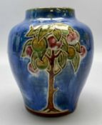 ROYAL DOULTON STONEWARE VASE - of baluster form, tube lined decoration 'fruiting tree', on a mottled