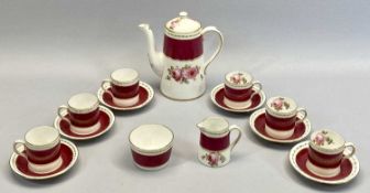 A NEW CHELSEA STAFFORDSHIRE COFFEE SERVICE - glazed in white with a burgundy band and gilded