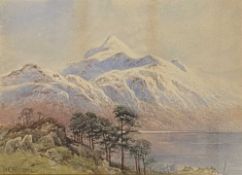 F NEWCOME watercolour - label verso 'Winter landscape on Windermere', signed and dated 1880, 24 x