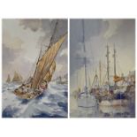 ALAN STARK watercolours (2) - sailing ships moored at harbour, signed lower right, 23 x 15.5cms