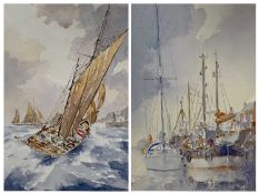 ALAN STARK watercolours (2) - sailing ships moored at harbour, signed lower right, 23 x 15.5cms