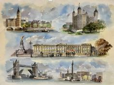 ALAN KIRKPATRICK 1992 (British born 1929) watercolour - montage of London buildings, Big Ben,