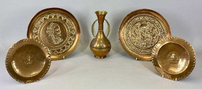 COPPER WARE - Eastern and South American chargers, two pairs, and a Far Eastern vase, approx 25cms