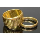 LADY'S & GENT'S 22CT GOLD RINGS (2) - to include a fully ribbed wide band example, London mark but