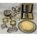 EPNS & OTHER PLATED METALWARE - a mixed group to include a Walker & Hall bread board with wooden