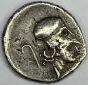 ECHINOS ANCIENT GREEK SILVER STATER CIRCA 330 BC - Pegasus flying left, Athena facing right in