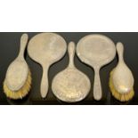 NON-MATCHING HALLMARKED SILVER DRESSING TABLE HAND MIRRORS & BRUSHES GROUP - to include three