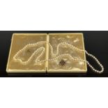 CIRO OF BOND STREET LONDON & NEW YORK SINGLE STRAND CULTURED PEARL NECKLACE with 9ct gold garnet and