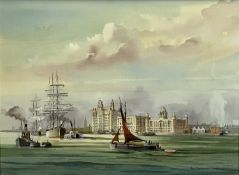 ALAN KIRKPATRICK 2005 (British born 1929) watercolour - view of Liverpool from the Mersey with boats