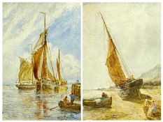ENGLISH SCHOOL late 19th century, watercolours, a pair - sailing vessels and figures, indistinctly