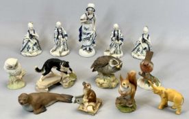 AYNSLEY BISQUE PORCELAIN ANIMAL FIGURES - designed by John Aynsley, common seal, little owl, English