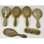 MIXED BIRMINGHAM, CHESTER & STERLING STAMPED SILVER DRESSING TABLE HAND MIRRORS & BRUSHES GROUP -