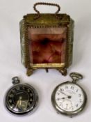 VICTORIAN LADY'S FOB WATCH, display box and two vintage base metal pocket watches, one marked '