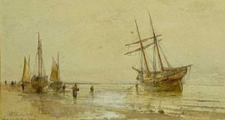 EMILE AXEL KRAUSE 1905, watercolour - boats, titled 'Ashore on the Brittany Coast', signed and dated