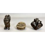 20TH CENTURY JAPANESE NETSUKE'S (3) - to include two carved wooden examples, one depicting a young