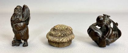 20TH CENTURY JAPANESE NETSUKE'S (3) - to include two carved wooden examples, one depicting a young