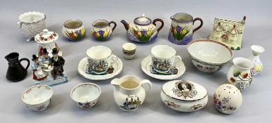 A LONGPARK TORQUAY EARTHENWARE 4 PIECE TEA SERVICE - painted with crocus, teapot 11cms H, china