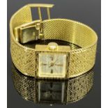 HAMILTON 18CT GOLD INTEGRAL BRACELET WRISTWATCH - square dial having baton indicators at the