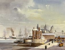 ALAN KIRKPATRICK, (British born 1929), watercolour - Liverpool Docks, signed lower left, mounted but