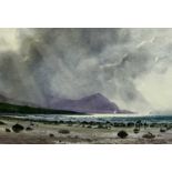 NEIL S HOPKINS British 20th century, watercolour - titled 'The Beach at Aberdesach', signed lower