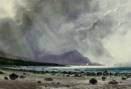NEIL S HOPKINS British 20th century, watercolour - titled 'The Beach at Aberdesach', signed lower