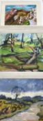 PAULINE SALMON acrylics (3) - rural landscape scenes to include a leafless tree next to a brook