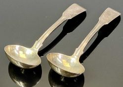 GEORGE III SILVER SAUCE LADLES, A PAIR - possibly London 1817, Maker John Kerschner, 17cm lengths,