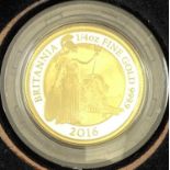 2016 ROYAL MINT BRITANNIA UK ONE QUARTER OZ GOLD PROOF COIN - denomination £25 with certificate No
