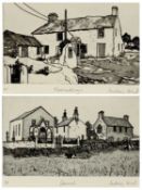 AUDREY HIND black and white artist's proof etchings, a pair - 'Maenaddwyn' and 'Carmel', signed