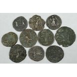 10 VARIOUS ROMAN COINS IN BRONZE/OTHER METALS - examples for Tetricus, Costantine II, 4 century AD