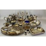 3 PIECE EPNS TEA SERVICE - of square panelled form, plated wine coaster with pierced rim, Mappin &