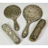 MIXED FLORAL EMBOSSED DRESSING TABLE HAND MIRRORS & BRUSHES GROUP - to include two hand mirrors