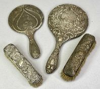 MIXED FLORAL EMBOSSED DRESSING TABLE HAND MIRRORS & BRUSHES GROUP - to include two hand mirrors