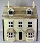 PAINTED WOODEN 3 STOREY DOLL'S HOUSE - 61.5cms H, 62cms W, 44cms D