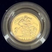 1982 QUEEN ELIZABETH II GOLD PROOF HALF SOVEREIGN - in a blue Royal Mint presentation case