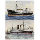 J A DRINKWATER British 20th century, watercolours, a pair - Merchant Ship Mandasor, Brockle Banks