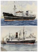 J A DRINKWATER British 20th century, watercolours, a pair - Merchant Ship Mandasor, Brockle Banks