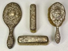 BIRMINGHAM HALLMARKED DRESSING TABLE HAND MIRROR & BRUSHES GROUP - 4 items, various dates and