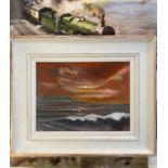 KAREN JONES oil on board - 'Golden Glow over Dinas Dinlle', initialled and signed verso, 29 x 39cms,