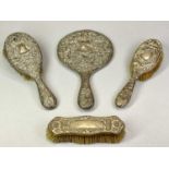 MIXED HALLMARKED DRESSING TABLE HAND MIRROR & BRUSHES GROUP - to include a matching circular hand